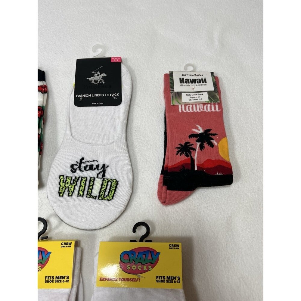 Lot of 12 New Novelty Crew Socks  Fun Prints Sushi Bike Hawaii Unicorn Converse - Picture 4 of 7